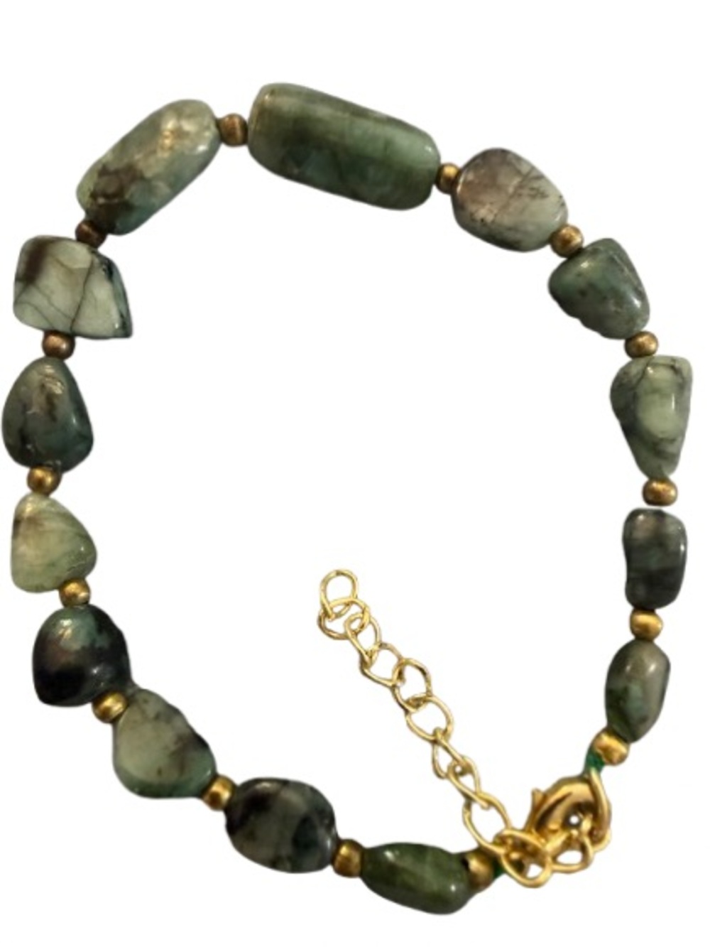 Emerald Stone Bead Bracelet with Gold Accents